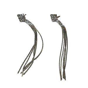 Adorable Dangle Rhinestone Earrings 3 Inch Drop Silver Color Strands Wedding